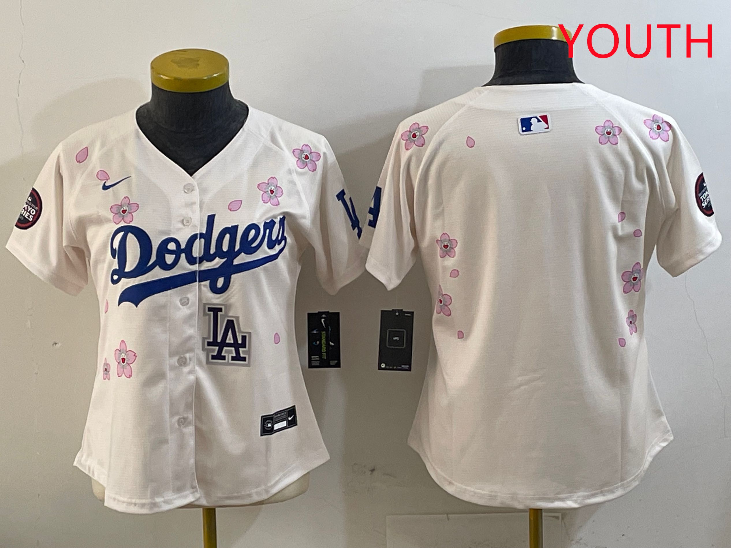 Youth Los Angeles Dodgers Blank Cream Sakura Edition 2025 Nike MLB Jersey style 6